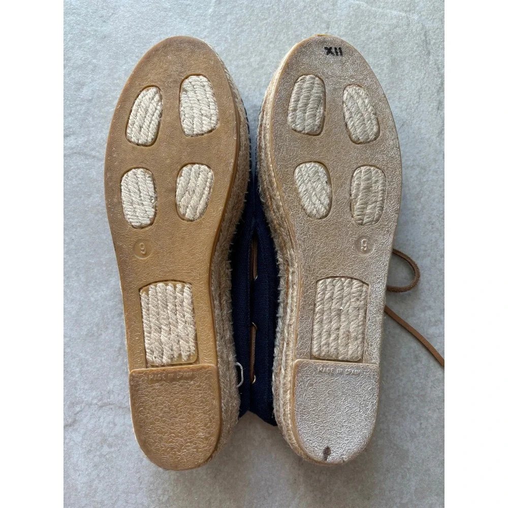 Tory Burch Blanton Espadrille Womens 9 Blue Tan Jute Resort Travel Vacation Boat